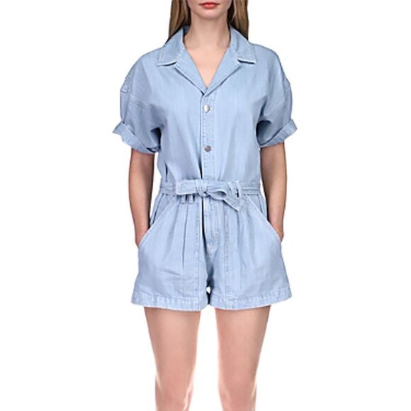 DL1961 Tyra Belted Denim Romper In Volos XS - Picture 2 of 3